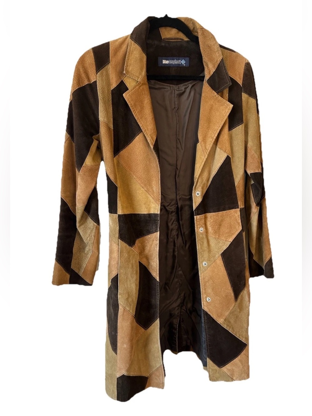 Vintage 90s Suede Patchwork Leather Coat Brown Tan Boho Y2K Small Penny Lane - Picture 13 of 16